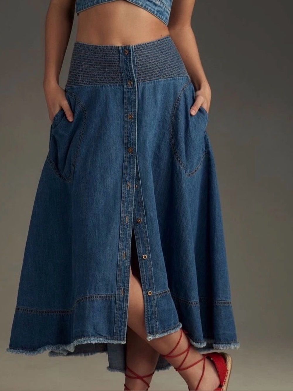 Anthropologie 1X Pilcro Sunbaked Denim Midi Plus Skirt NWOT
